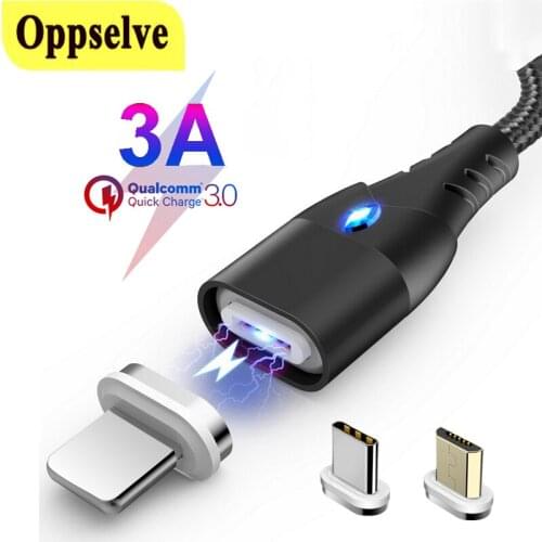 Oppselve Magnetic Cable Micro USB Type C For iPhone X 7 8 XS 13 11 12 Pro 3A Fast Charging Wire TypeC Magnet Charger Phone Cable