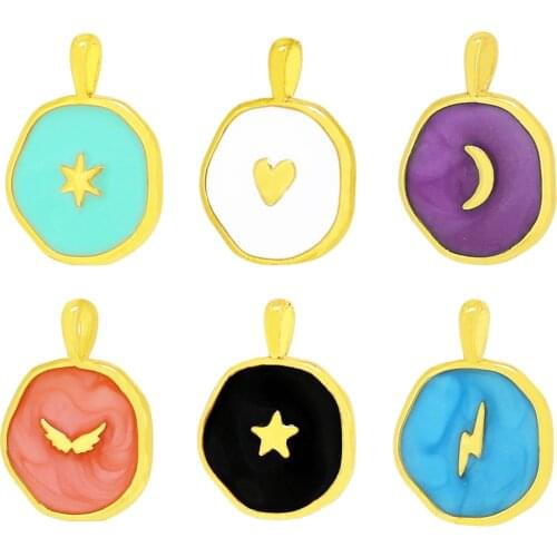 Copper Gold Plated Fashion Simple Moon Star Lightning Drop Oil Pendant Accessories Heart-Shaped Coin DIY