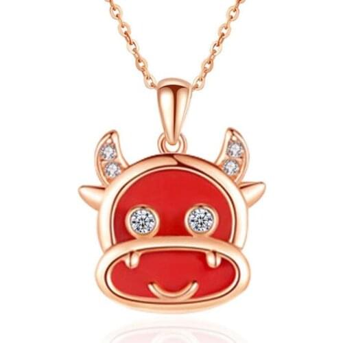 Cute Crystal Ox Zodiac Pendant Necklaces Women Jewelry Trend Silver 925 Girls Choker Necklaces Rose Gold Chain Accessories Lady