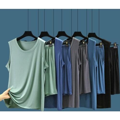 Men Vest Shorts Homewear Suit Summer New 2PCS Pajama Sets Loose Big Size Sleepwear 4XL-6XL Modal Nightwear Casual Pyjamas