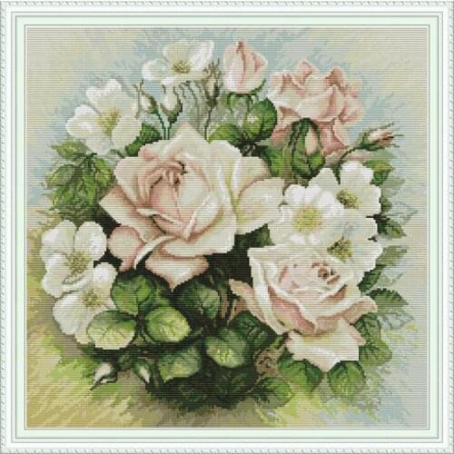 Counted Cross Stitch 14CT Cross Stitch Sets Wholesale Flora Cross-stitch Kits Embroidery Needlework-Pink Rose Flower Decorative