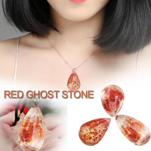 Natural Polished Red Crystal Ghost Stone Healing Quartz Stone Pendant Crystal Gem Auspicious Crafts