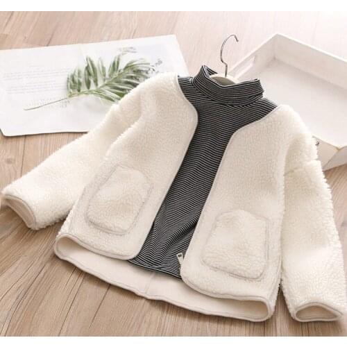 2021 Lambs Wool New style Winter Girls Coat for Girls Kids Plus Velvet Jackets for 2-8 Years Olds Thicken Fleece Pockets Coats