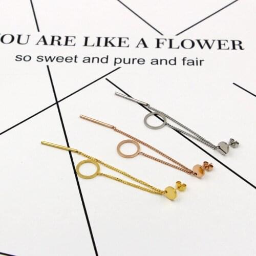 New Stainless Steel Strip And Round Drop Earrings Woman Fashion Titanium Steel 3 Colors Woman Earrings Jewelry Wholesale