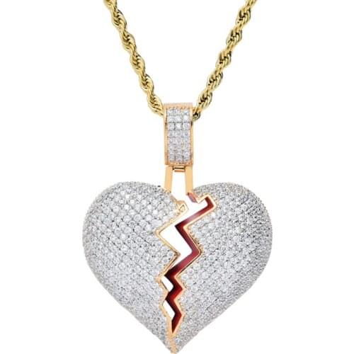 Hip Hop Cubic Zircon Heart Pendants Men Necklace High Quality Rock Chain Link Luxury Jewelry
