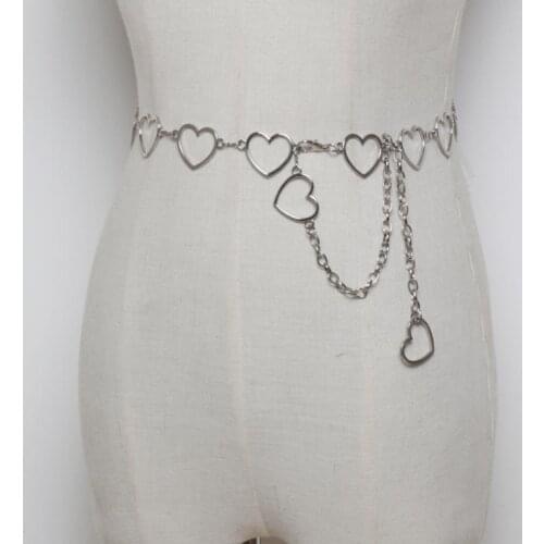 New Womens Belt Fashion Metal Leaves Heart Chain Belt Chain Gold Narrow Metal Chain Chunky Fringes Belts for Women Hip