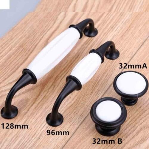 Modern simple white black furniture handle white ceramic kitchen cabinet drawer pull knob Retro black dresser handle 128mm 160mm