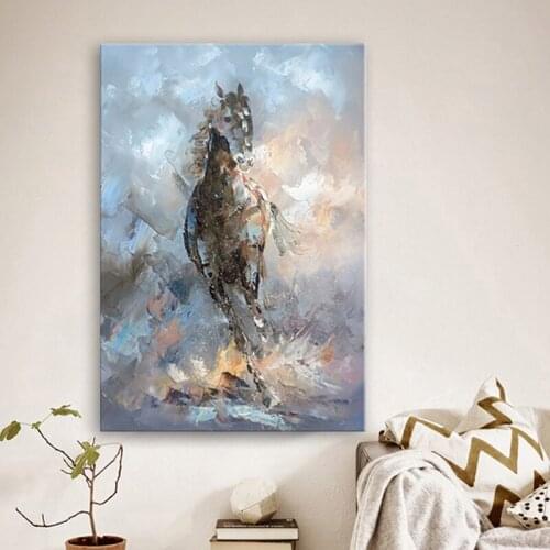 Handmade Hand painted Modern Abstract Wall Decor Fine Art Acrylic Oil Painting Horse silver white Artwork Canvas Painting art