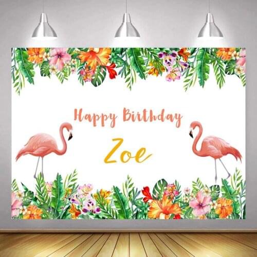 Happy Birthday Flamingo Photography Backgrounds Newborn Baby Shower Summer Customize Tropical Photo Backdrops