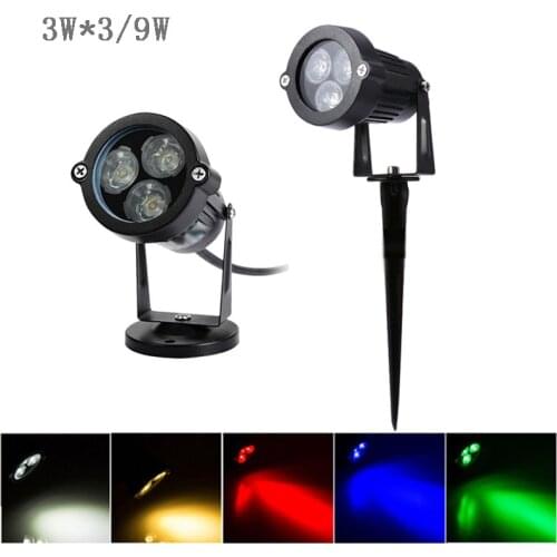 IP66 outdoor garden lawn spotlight 220V 12V single 3W * 3 / 9W red green blue garden peak / flat bottom path led