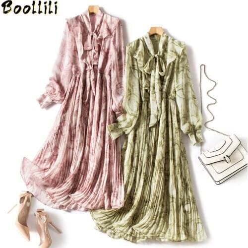 Vintage Elegant Chiffon Dress Women Clothes Spring Long Sleeve Floral Maxi Dress 2020 Ladies Dresses Korean Pleated Dress