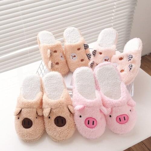 Winter Women Slipper Home Shoes For Women Chinelos Pantufas Adulto Fashion Lovely Bear Pig Indoor House Slippers With Fur