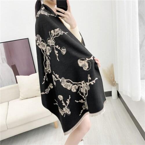 2021 Plum Blossom Print Cashmere Scarf Winter Women Pashmina Scarves Thick Warm Floral Blanket Shawl Wrap Double Sides Available