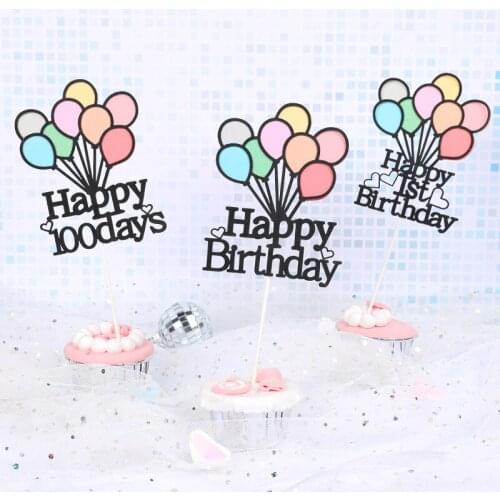1pc Colorful Balloons Happy Birthday Cake Toppers Kid 1st Birthday Cake Top Flags Baby Shower Party Supplies Dessert Cake Decor