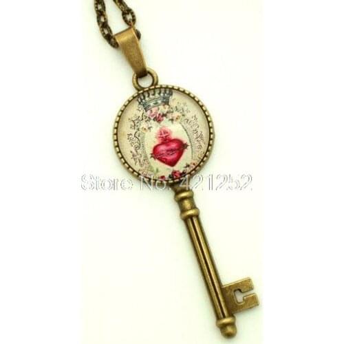 12pcs/lot Sacred Heart Cameo necklace Key Necklace Valentine GiftGift