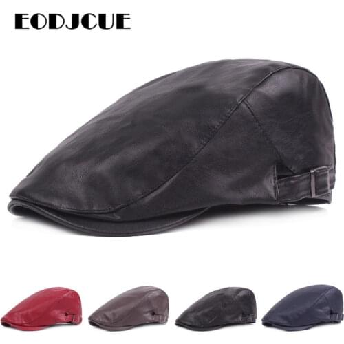 2019 New Autumn Winter Beret Caps Unisex Mens Hats PU Leather Cabbie Hat British Retro Men Women Flat Cap Newsboy Hat gorras