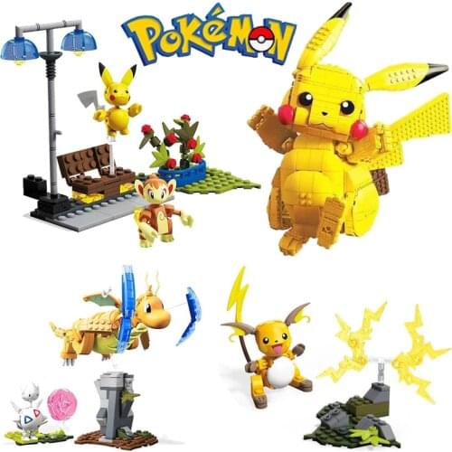 2021 New Pokemon Anime Series Pikachu Building Blocks Giant Toys Fast Dragon Fighting Scene Pocket Monster Childrens Toy Gift