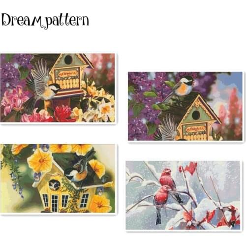 Birds in 4 seasons cross stitch package cartoon animal 18ct 14ct 11ct cloth cotton thread embroidery DIY handmade needlework