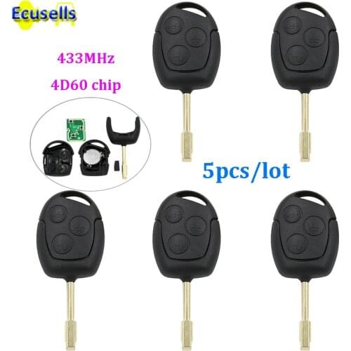 5pcs/lot Remote Key 3 Button 433mhz with 4D60 Transponder Chip For FORD Focus Mondeo Transit Connect FO21 blade