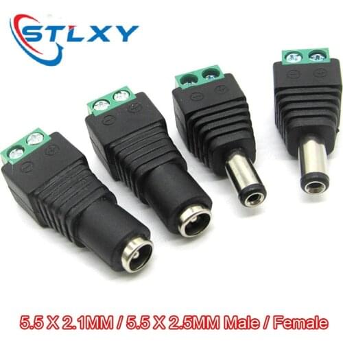 5.5mm x 2.1mm/2.5MMFemale Male DC Power Plug Adapter for 5050 3528 5060 Single Color LED Strip and CCTV Cameras