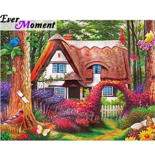 Ever Moment Diamond Painting Handmade House Flower Door Full Square 5D DIY Diamond Embroidery Mosaic Decoration Home ASF1904