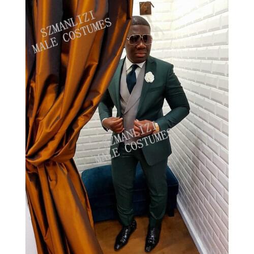 2020 Custom Made 3-Piece Green Smoking Blazer Formal Business Gentlemen Groom Suits Prom Suits For Men Wedding Best Man Tuxedo