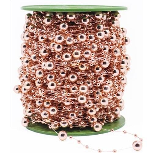 A Roll Size 8MM And 3MM Bead Plated Rose Gold Pearl Chain Wedding Christmas Party Hand DIY Accessories Home Hanging Decoration