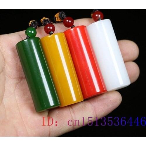 Green Jade Cylinder Pendant Amulet Fashion Natural Men Chinese Gifts Necklace Carved Charm Jadeite Women Jewelry