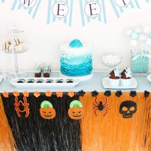 Hawaiian Plastic Tassel Table Skirt Luau Flowers Diy Tropical Beach Outdoor Halloween Event Party Garden Picnic Candy Par Supply