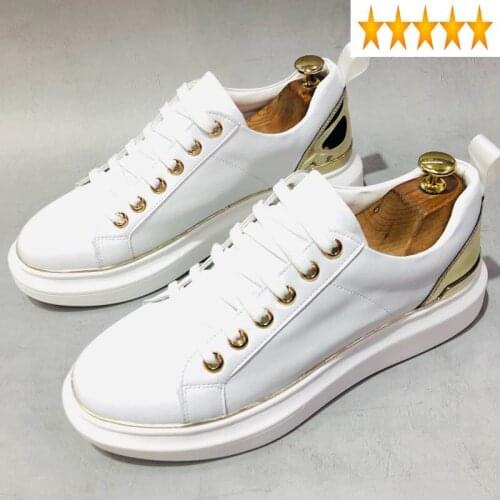 White Mens Spring Leather Autumn Casual Lace Up Platform Shoes Trainers Fashion Low Cut Flats Sneakers Joggers Footwear