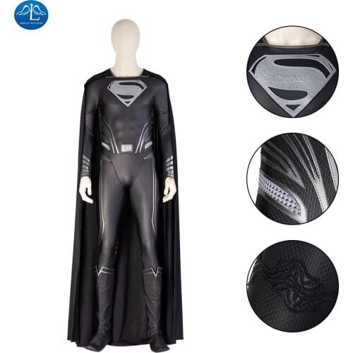 Adult Superhero Jumpsuit Cosplay Clark Kent Outfit Halloween Man Black Leather Jumpsuit Bodysuit Cosplay Costumes Faux Leather