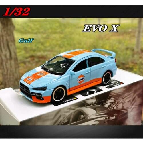 Diecast 1/32 Scale Mitsubishi EVO Gulf Lancer Evolution X Alloy Car Model Static Display Adult Collection Gift Boy Sound Light