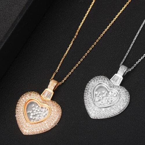 Missvikki New Brand Luxury Chains Shaky Zircon Heart Pendant Necklace Jewelry for Women Girl Bridal Wedding Full Shiny CZ 2020