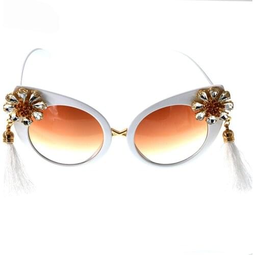 Fashion Baroque cat eye sunglasses women tassel rhinestone decoration sun glasses large frame cat eye glasses female sunglass