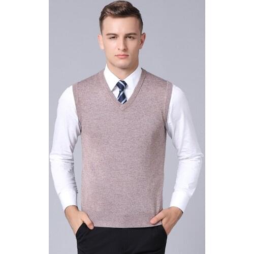 Mens Cashmere Sleeveless Sweater Pullovers Autumn & Winter Solid Male v-Neck Wool Sweaters Vest Knit Shirts
