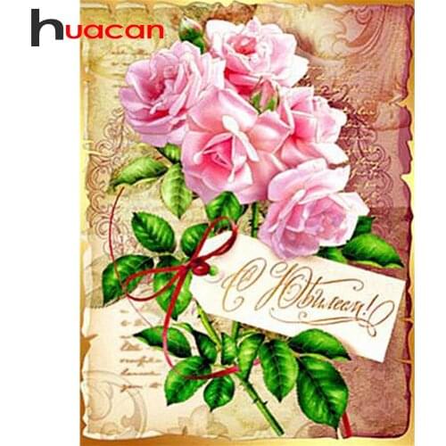 Huacan Full Square Diamond Embroidery Rose Home Decor 5D Diamond Painting Mosaic Flower Kit Rhinestone Gift Needlework