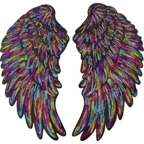 Embroidered Iron On Patches For Clothing Big Gold Silver Rainbow Wing Patch Fashion Sequined Diy T Shirt Accessories Stickers