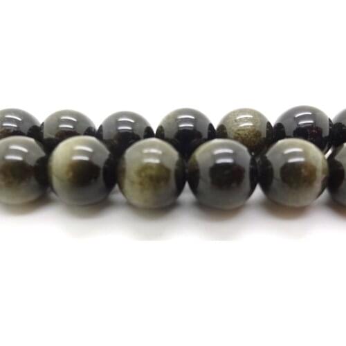 Wholesale Natural Precious Stone,Round,12mm Gold Obsidian Loose Beads Strands Findings For Men Jewelry Making,Free Shipping
