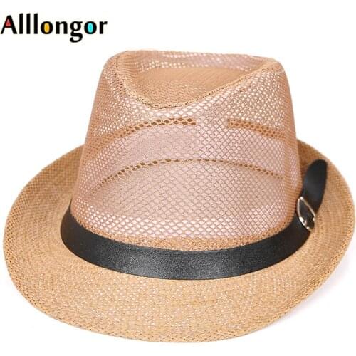 Panama Mesh belt Jazz Hat Men 2020 New Summer Women Beach Straw Caps Fedora Hats for Men Fedoras Panama Hat Sunhat chapeau paill