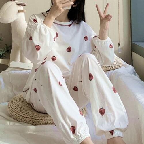 Dot Print Womens Pajamas Sets Autumn O-Neck Letter Pocket Ladies Sleepwear Long Sleeve Pants Female Homewear Suits