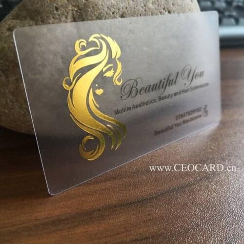 Plastic Transparent business card with Gold Silver foil hot stamping on logo and text 200pcs