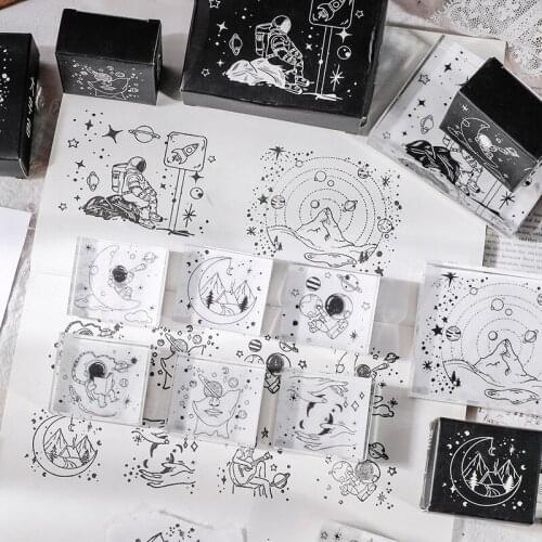 1 PC Cartoon Stars Night Sky Transparent Acrylic Astronaut Stamps for Scrapbooking Crafts DIY Decoration Journal Supplies