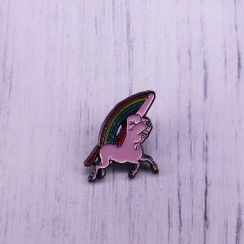 Rainbow Unicorn Brooch Cute Glitter Pins Cheeky Middle Finger Badge LGBT Variant Pride Jewelry