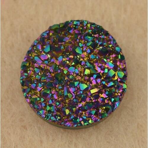 Sale Round Flat Bottom PVD Plating Rainbow Green Natural Agates Druzy Stone Loose Crystal Cluster Gems Beads For Ring Earrings