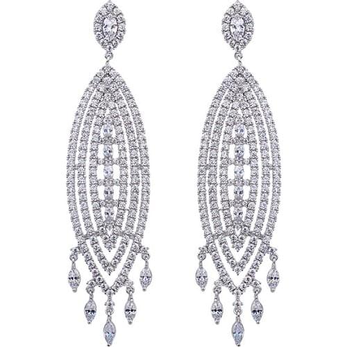 Hot Rhinestone Zircon Exaggerated Long Tassels Stud Earrings For Women Girls Bride Wedding Jewelry Earring Jewelry GLE5606