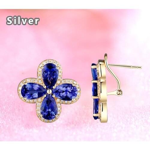 Han edition sapphire color series clovers stud earrings 18 k rose gold earrings silver ornament