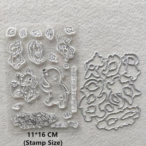 2021 New Squirrel Bunny Leaves Clear Stamps and Metal Cutting Dies DIY Scrapbooking Embossing Album Seal Template Punch Stencils