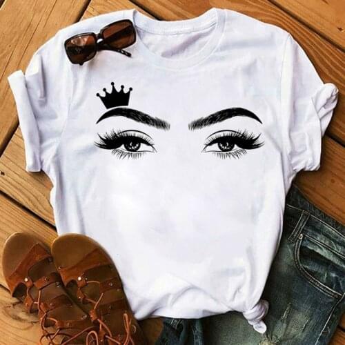 Cute Eye Lashes T-shirts Women T Shirt Casual Short Sleeve Tops Tee Female Summer T-shirts 90s Girls Harajuku Tee Shirts Clothes