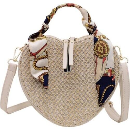 Straw Heart Shaped Design Women Shoulder Bag Fashion Leather Female Purses and Handbags Vacation Casual Designer Bag Cross Body