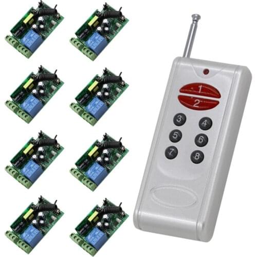 High Quality Wide Voltage AC 85V 110V 220V 240V 250V RF Wireless Switch 10A Relay Receiver *8 +Remote Controller*1 315/433MHZ